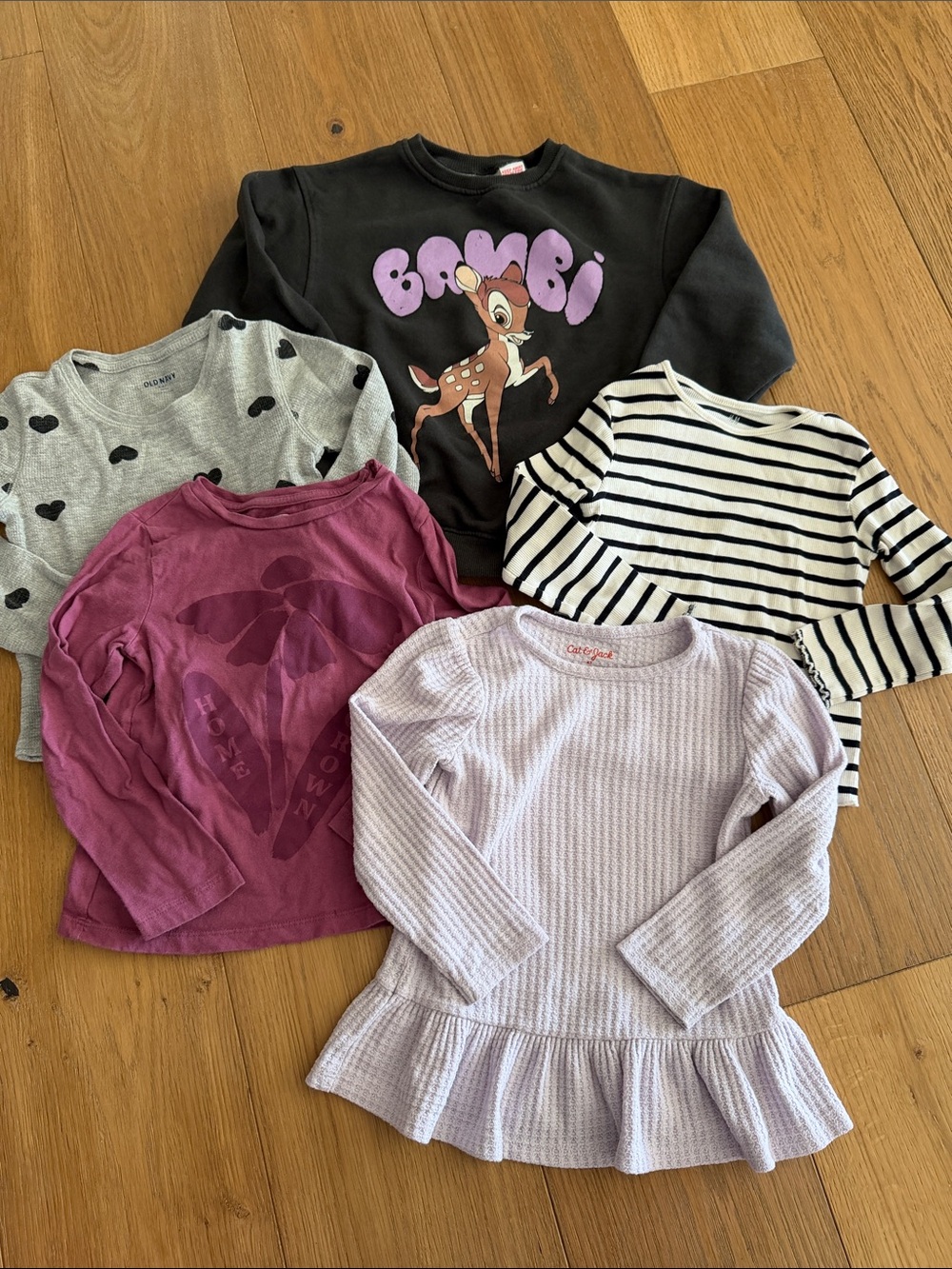 Assorted Girls' Long Sleeve Tops and 1 sweatshirt - Pink, Gray, Black, Striped